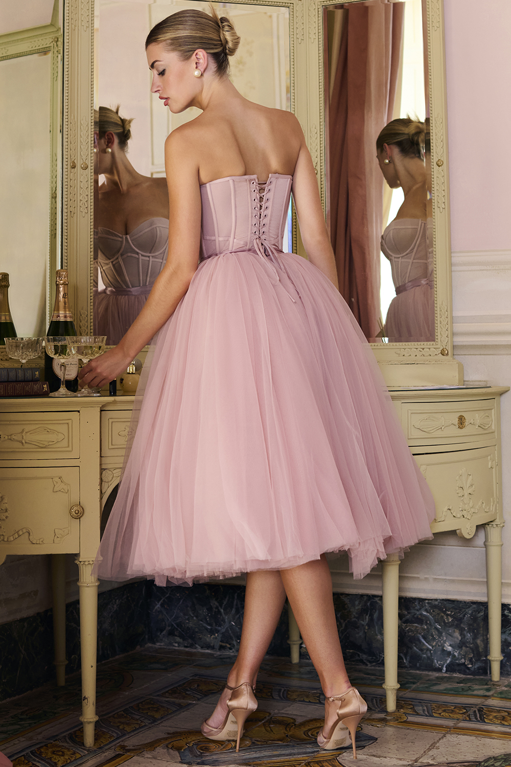 Darling French Rose Tulle Midi Dress - SALE