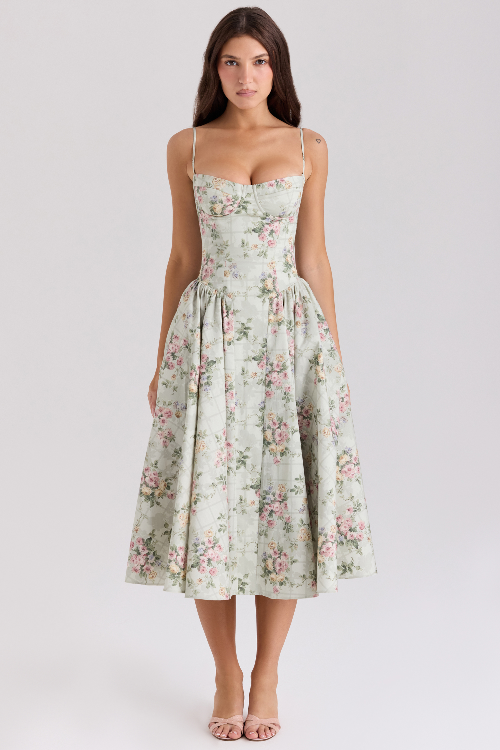 Samaria Sage Floral Print Cotton Midi Dress