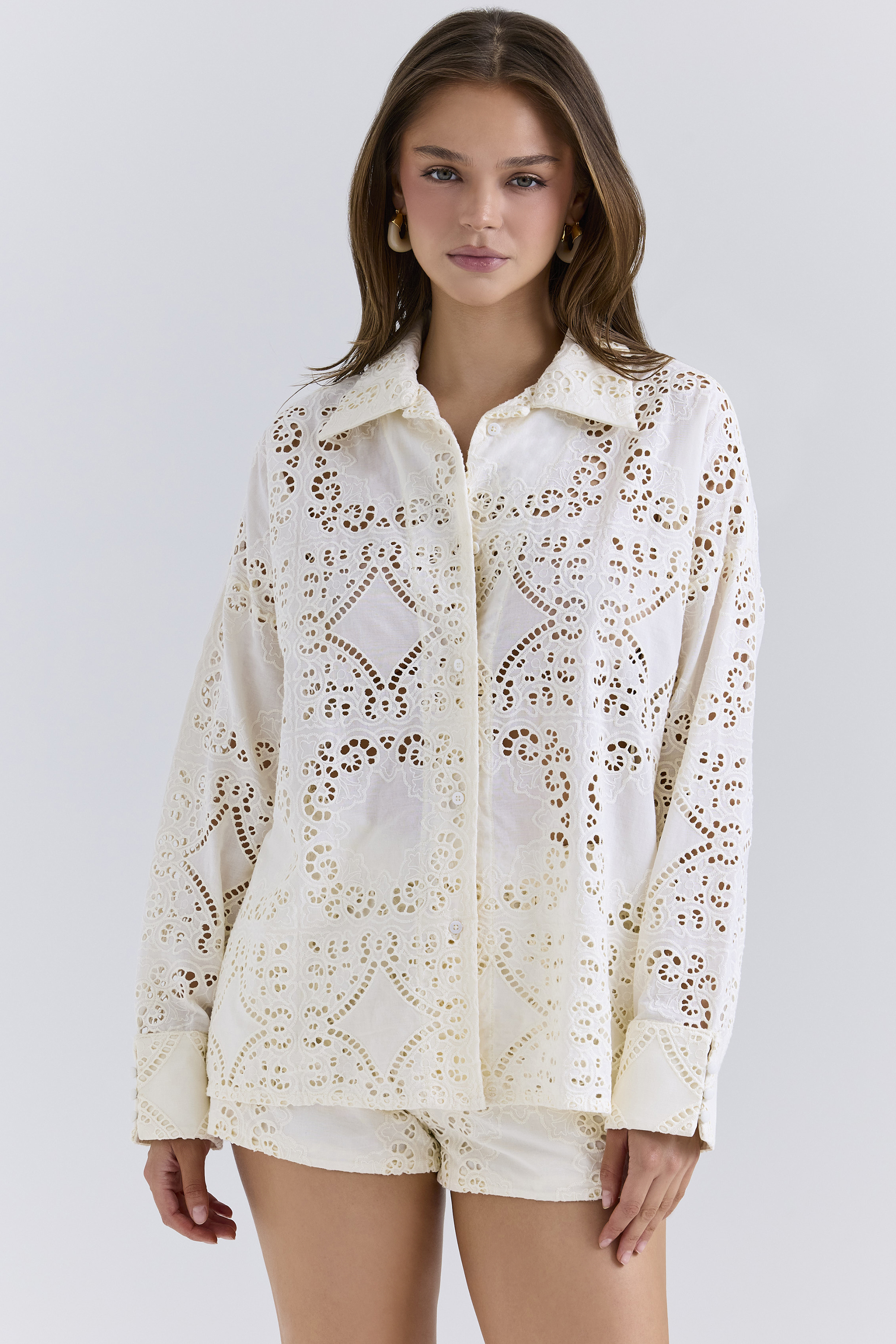 Samah White Cotton Broderie Anglaise Shirt