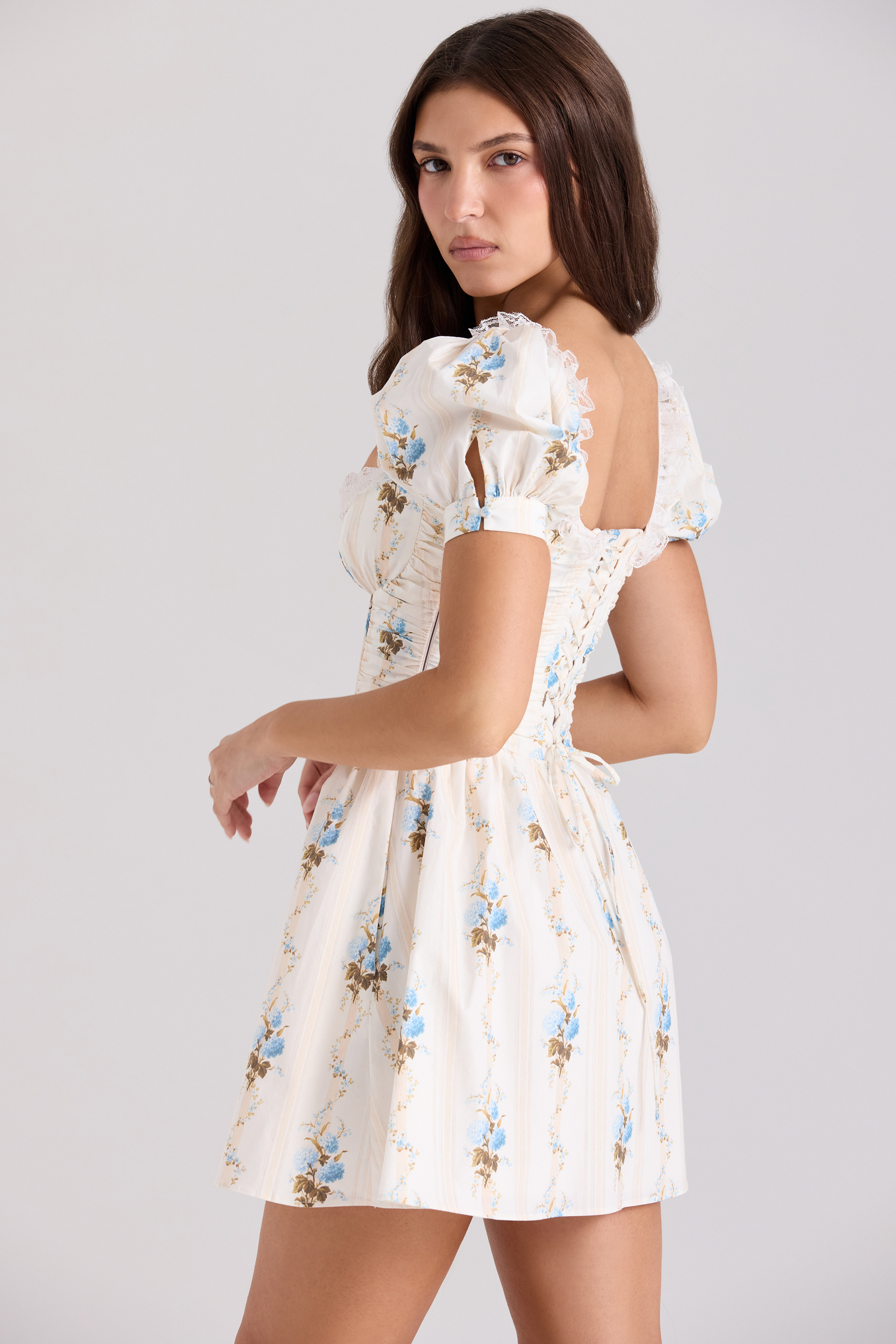 Issa Cream Floral Print Cotton Mini Dress