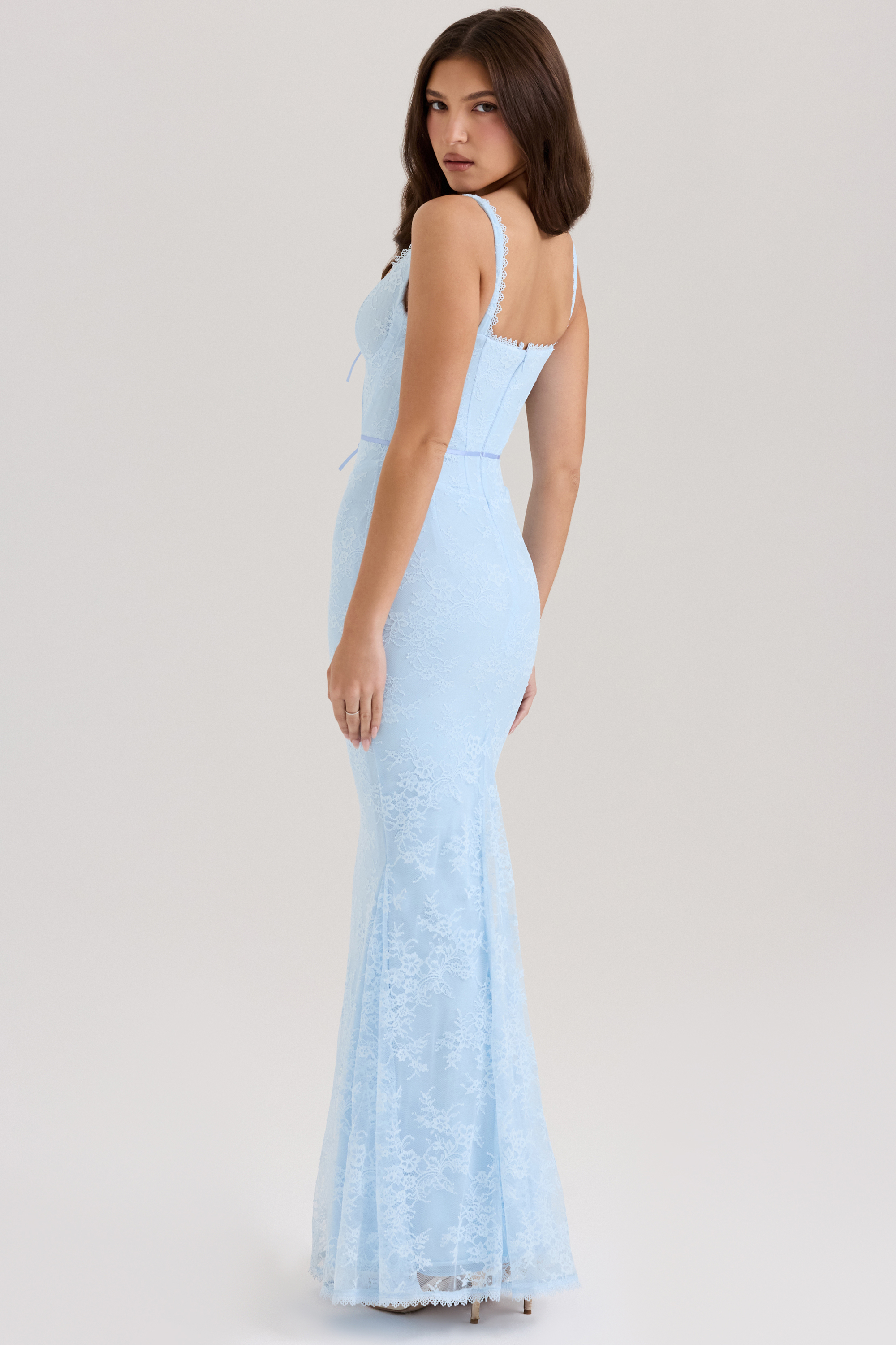 Sarai Blue Lace Godet Maxi Dress