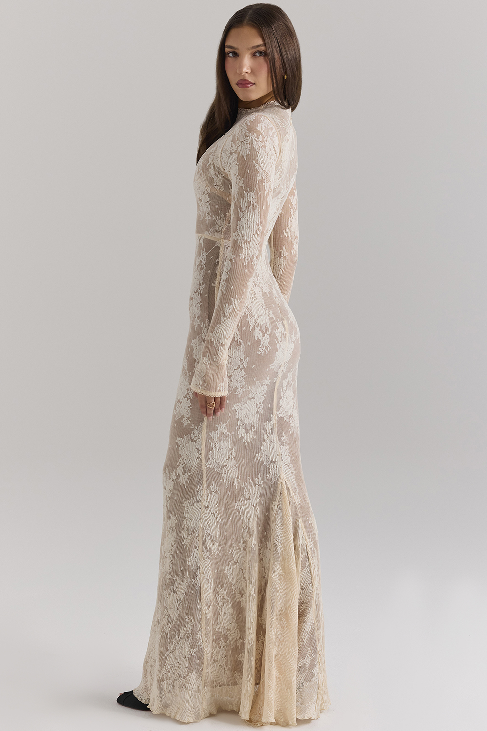 Isoline Peach Lace Maxi Dress