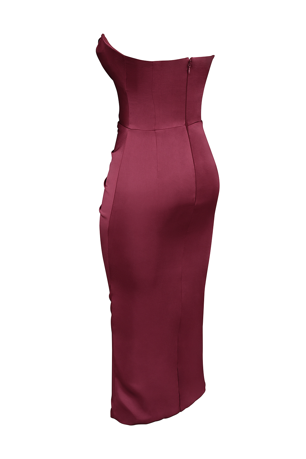 Santana Berry Satin Strapless Midi Dress