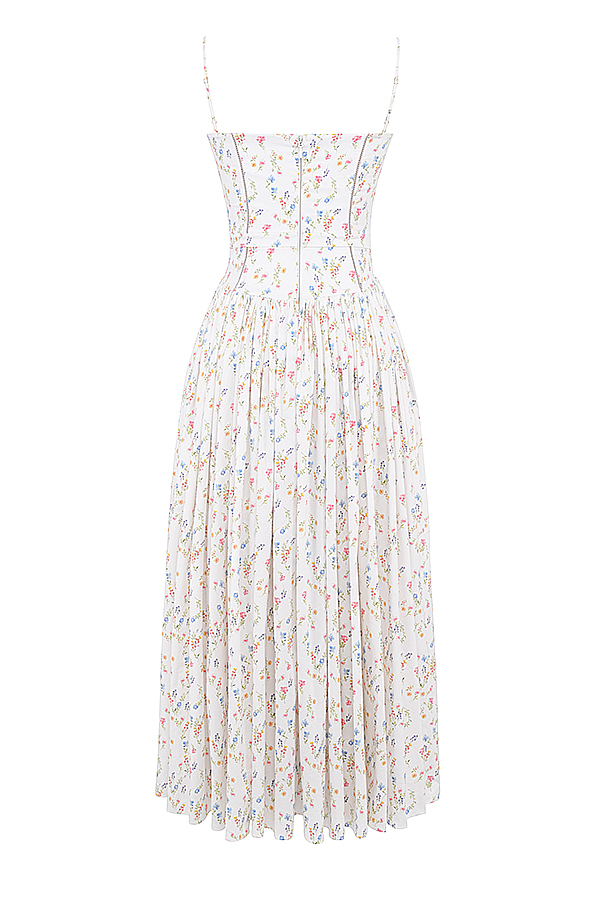 Ysabella White Posy Print Cotton Maxi Sundress