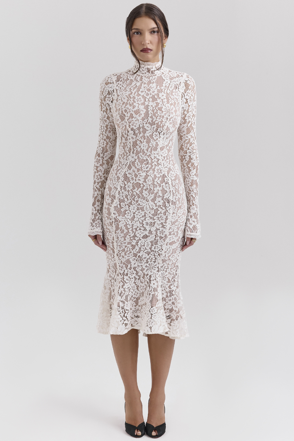 Sophia Vintage Ivory Lace Fitted Midi Dress
