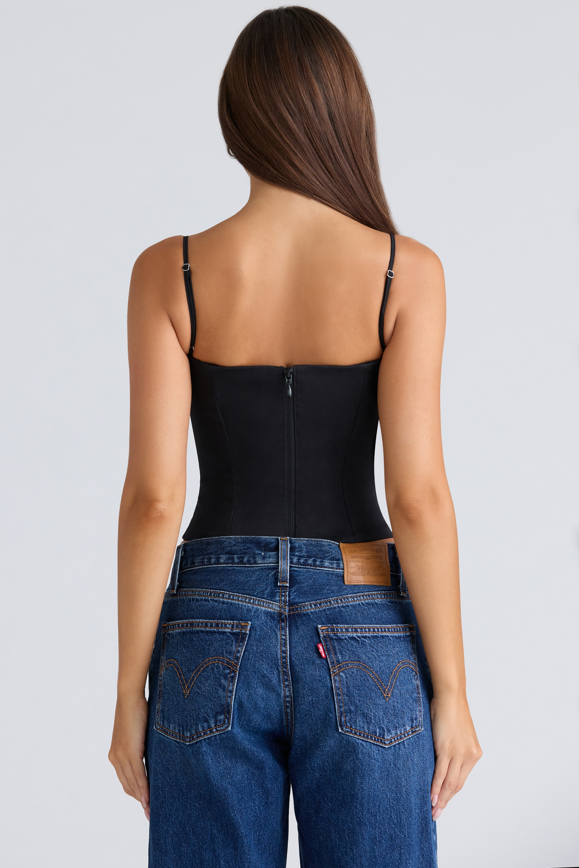 Samaria Black Stretch Twill Cupped Corset Top