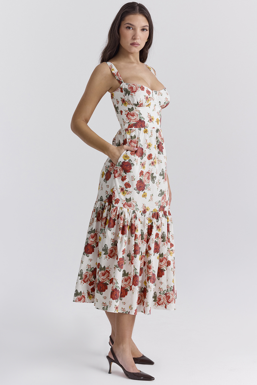 Elia Italian Rose Print Cotton Midi Sundress