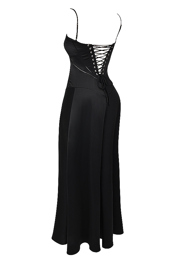 Anabella Black Lace Up Maxi Dress
