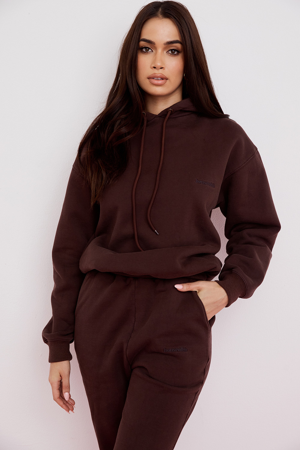 Halo Chocolate Cotton Fleece-Back Oversized Hoodie