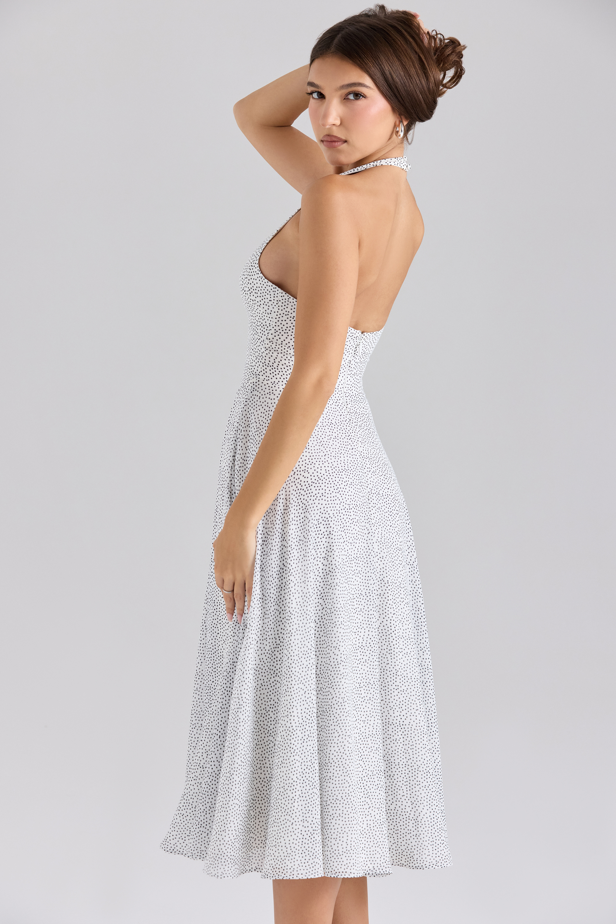 Solada Polka Dot Print Georgette Halter Sundress