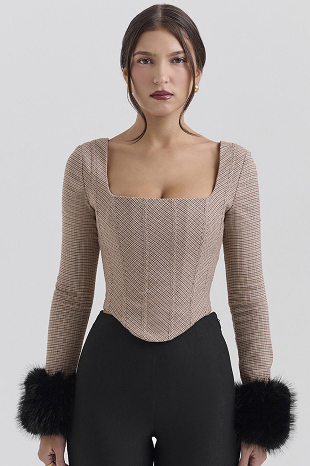 Antonia Brown Puppytooth Corset Top - SALE