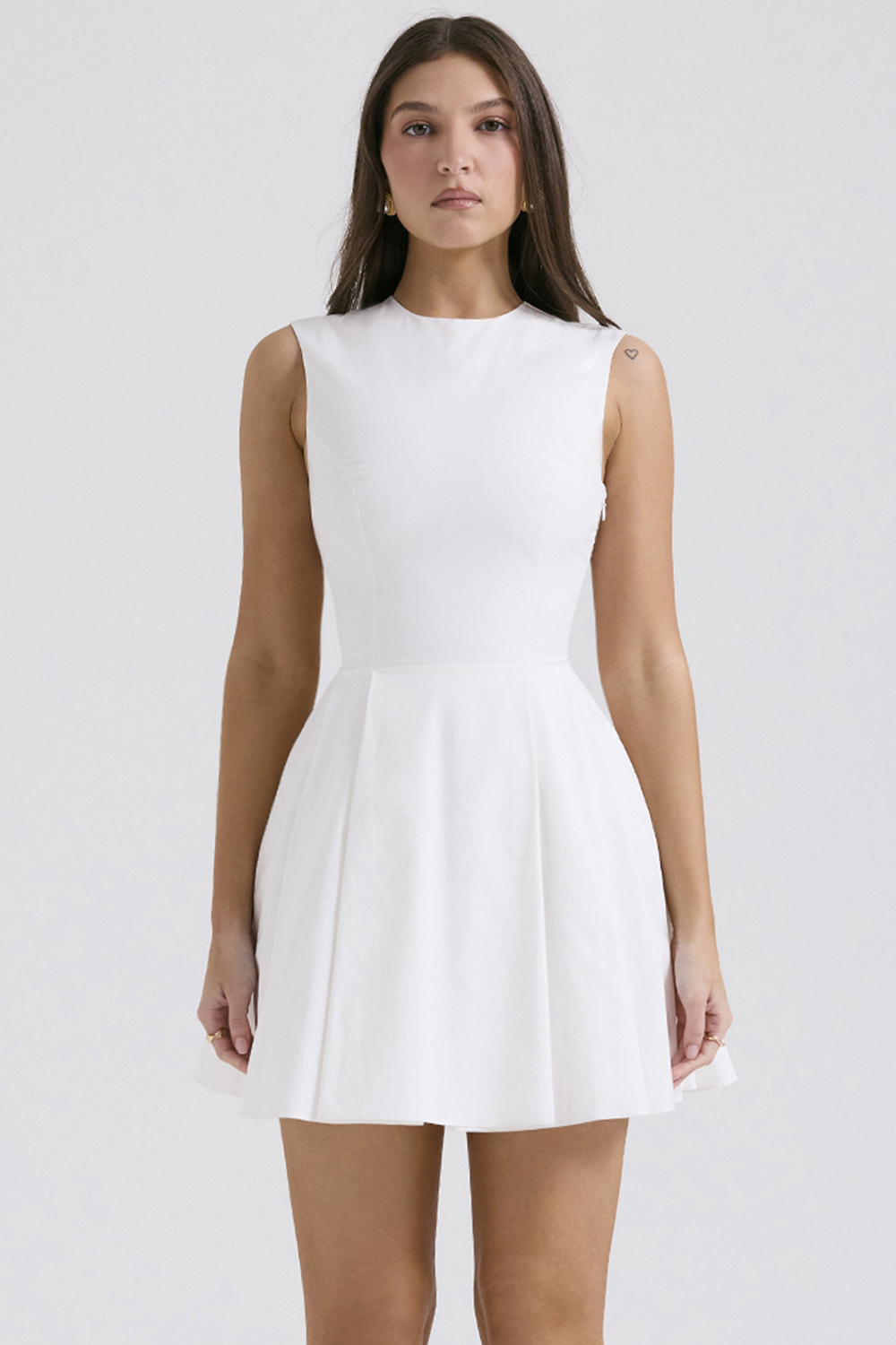 Claretta White Pleated Cotton Mini Dress