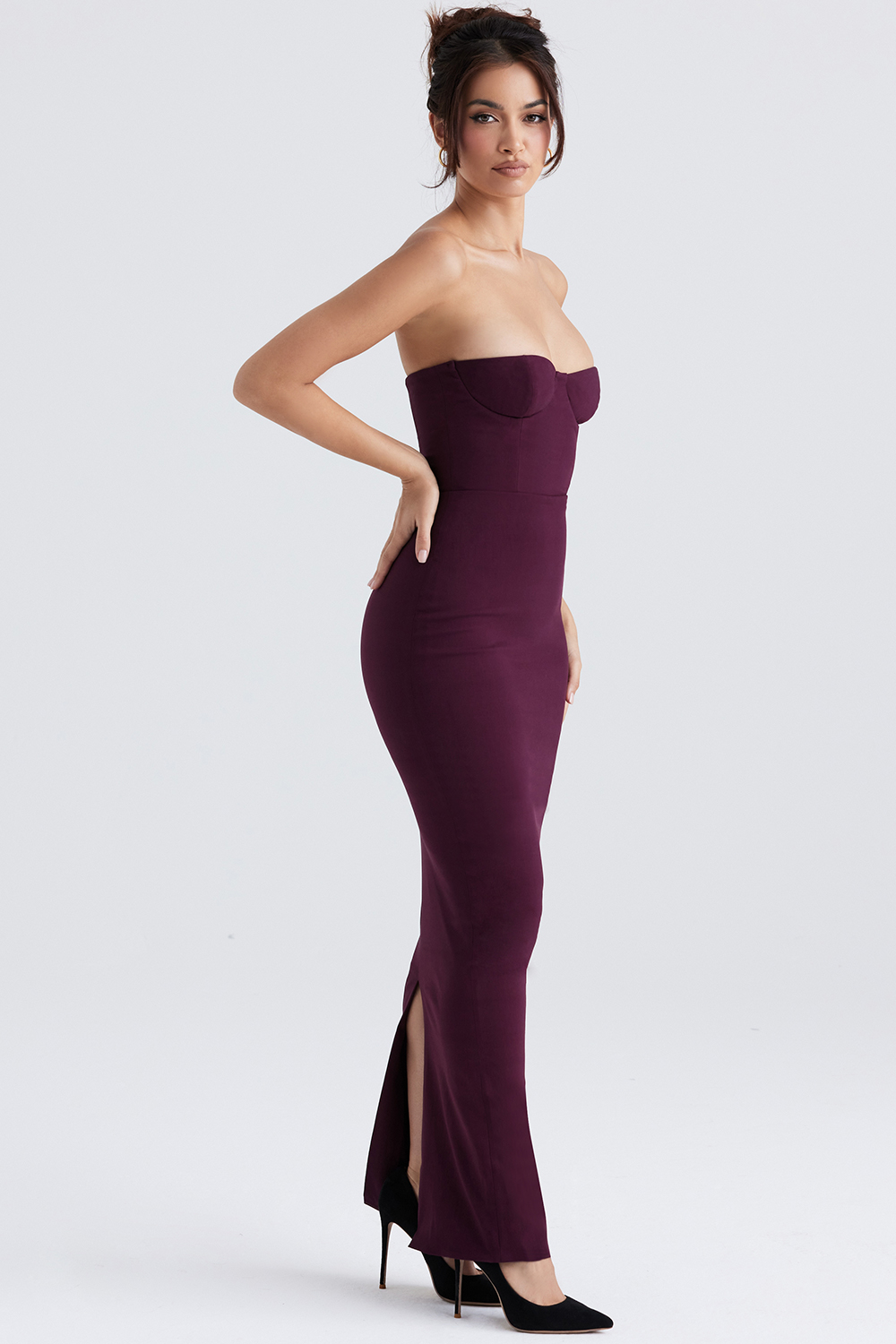 Lucia Grape Strapless Corset Maxi Dress