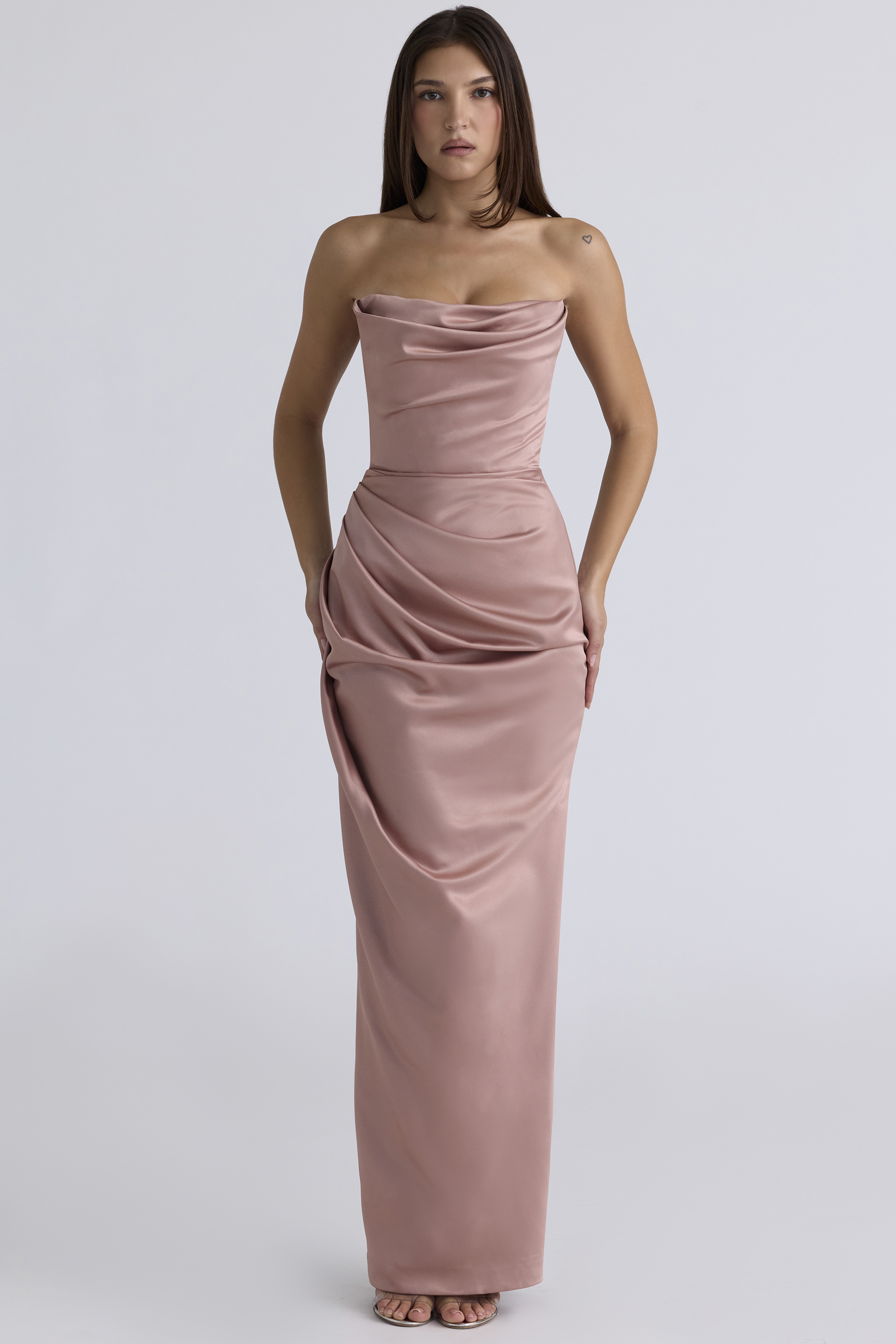Adrienne Blush Satin Strapless Gown
