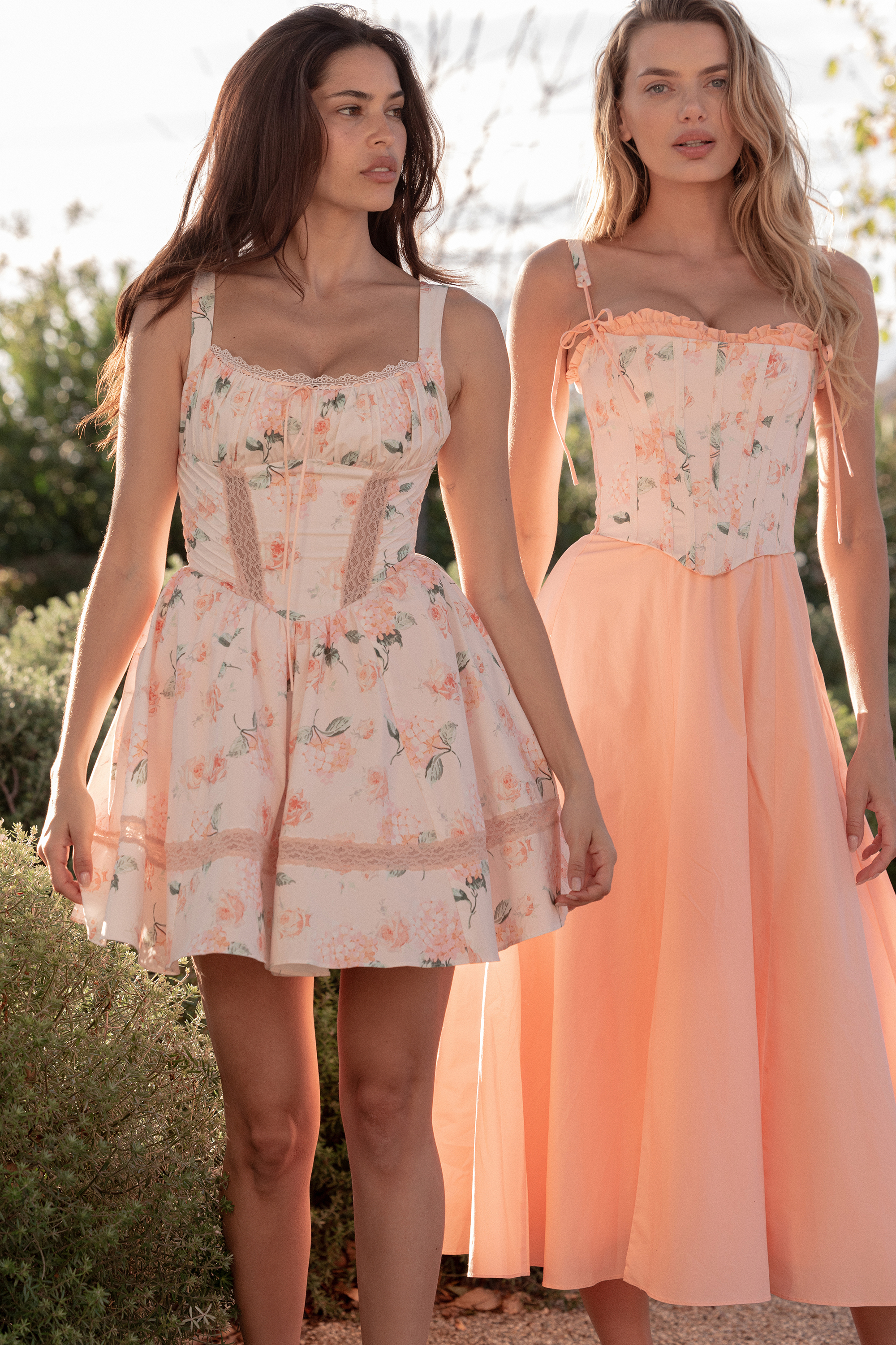 Clarabelle Peach Cotton Detachable Corset Midi SunDress