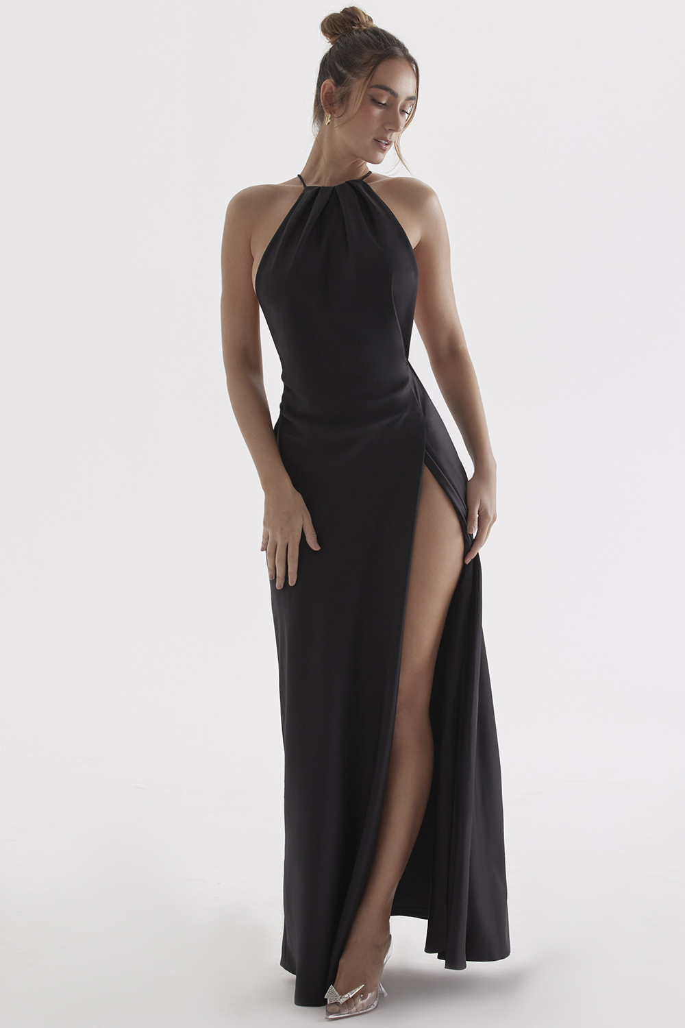 Zanab Black Thigh Slit Maxi Dress