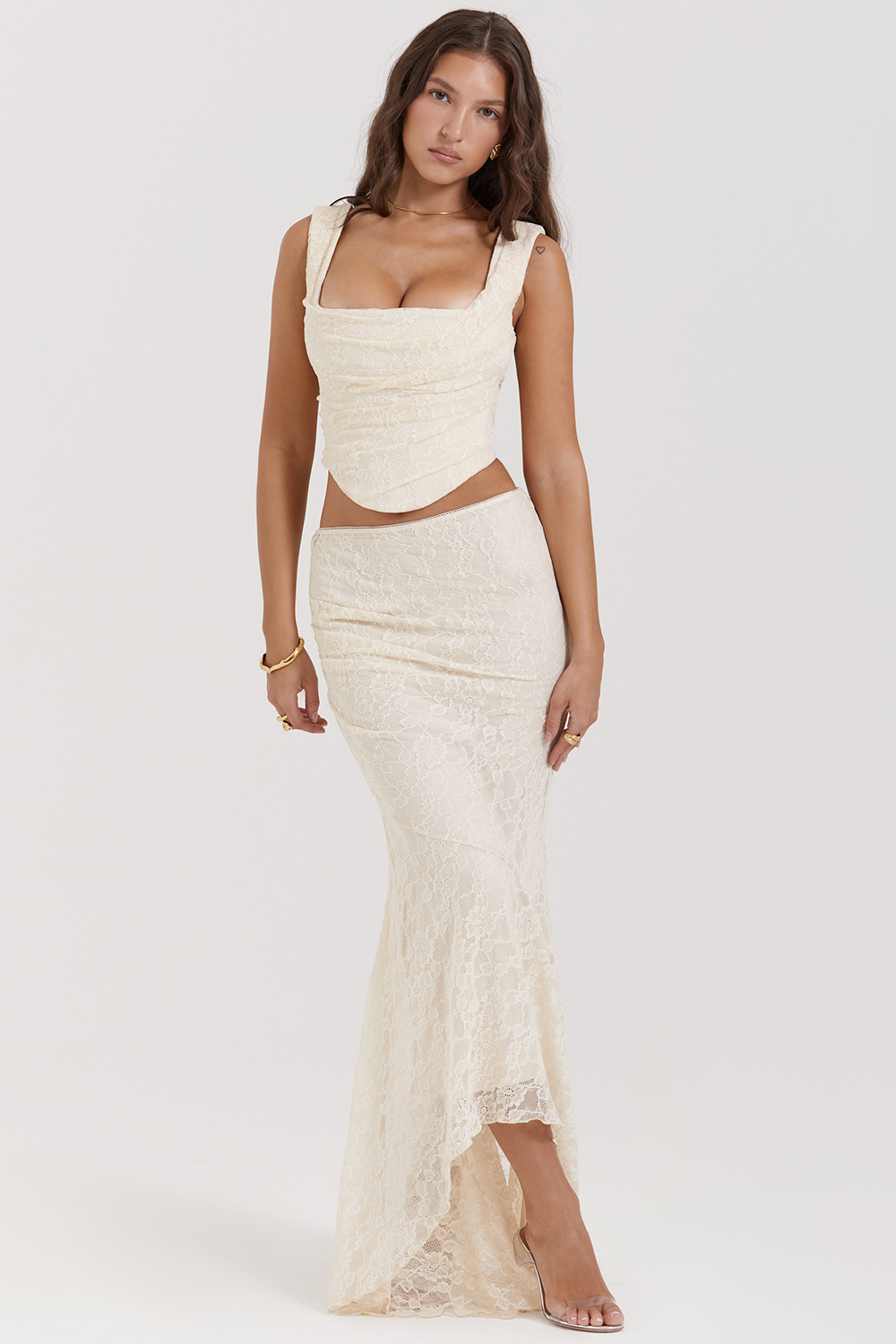 Therese Vintage Cream Lace Maxi Skirt