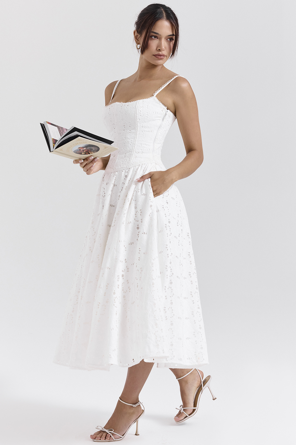 Francine White Broderie Anglais Midi Skirt