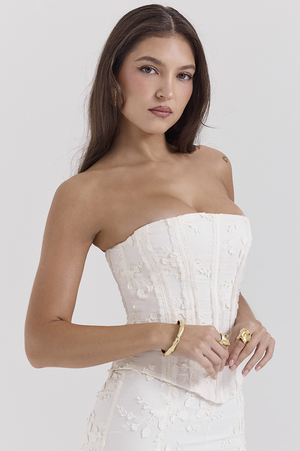 Dakota Vintage Ivory Embroidered Strapless Corset