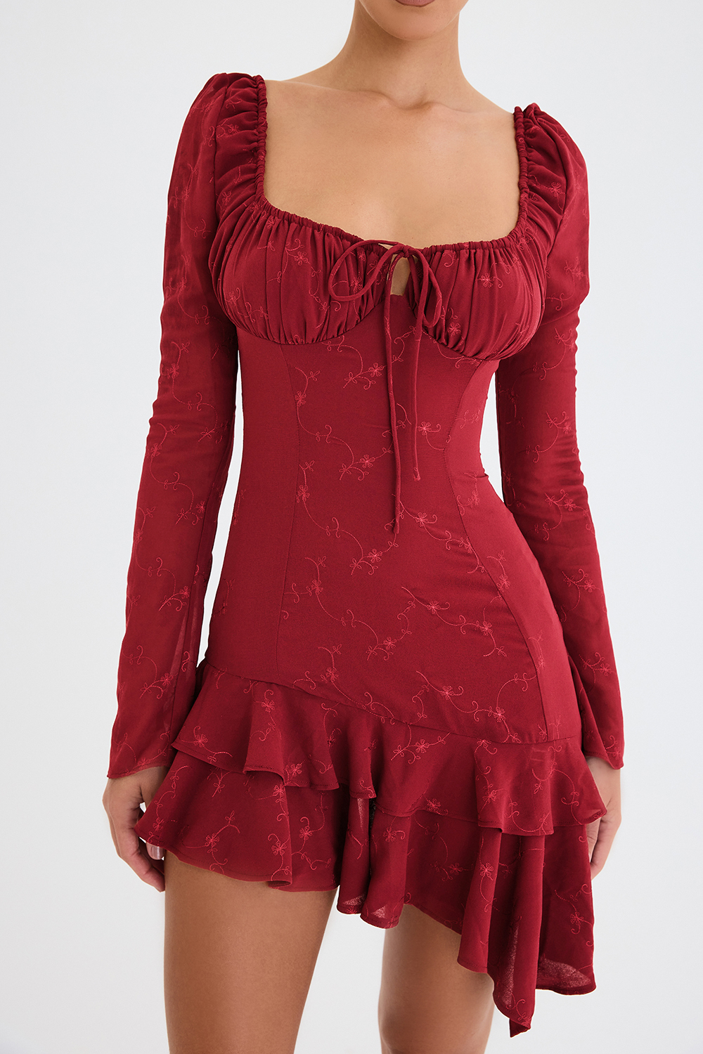 Mistress Rocks Merlot Embroidered Mini Dress - SALE