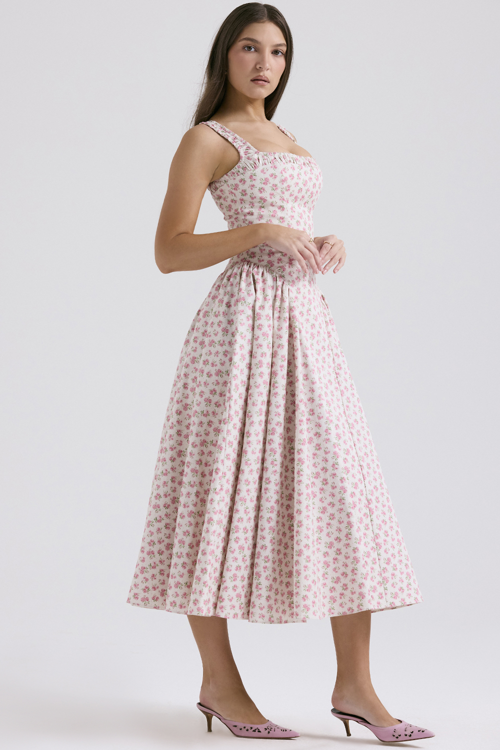 Dorothy White Rosebud Print Cotton Midi Sundress