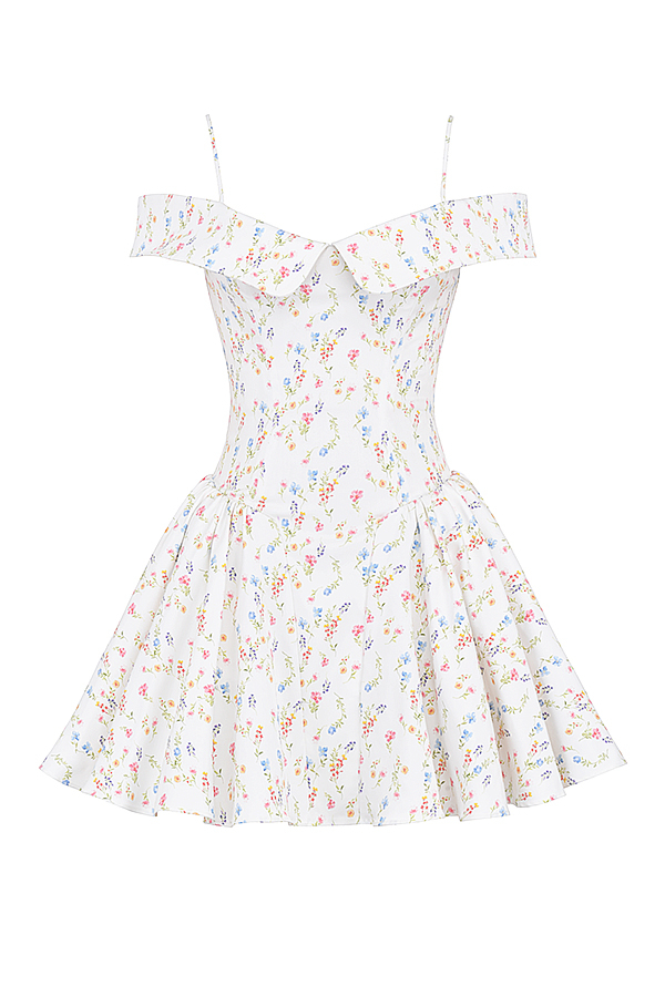 Elida White Posy Print Corset Mini Dress