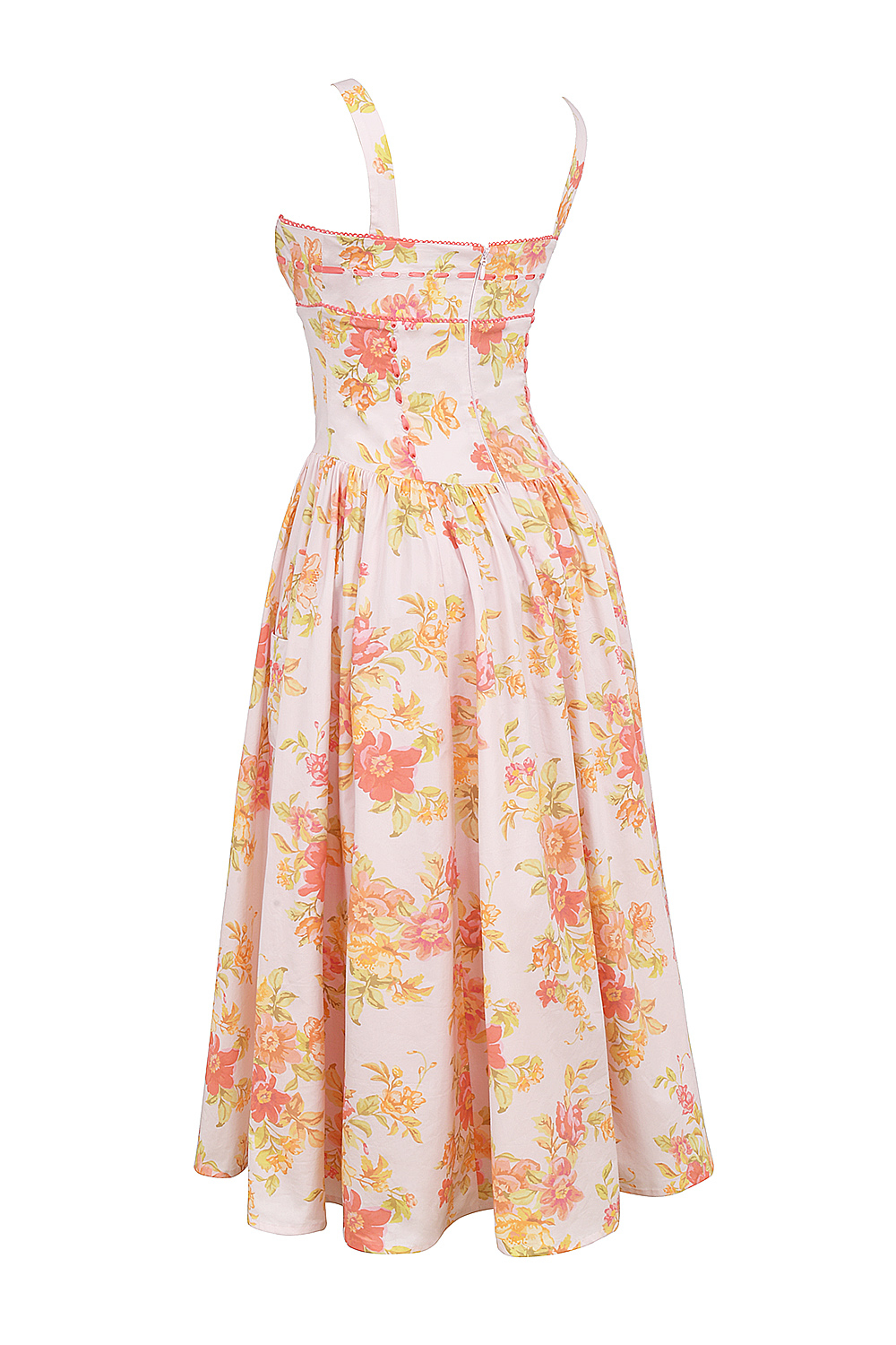 Vivien Peach Poppy Print Cotton Midi Sundress