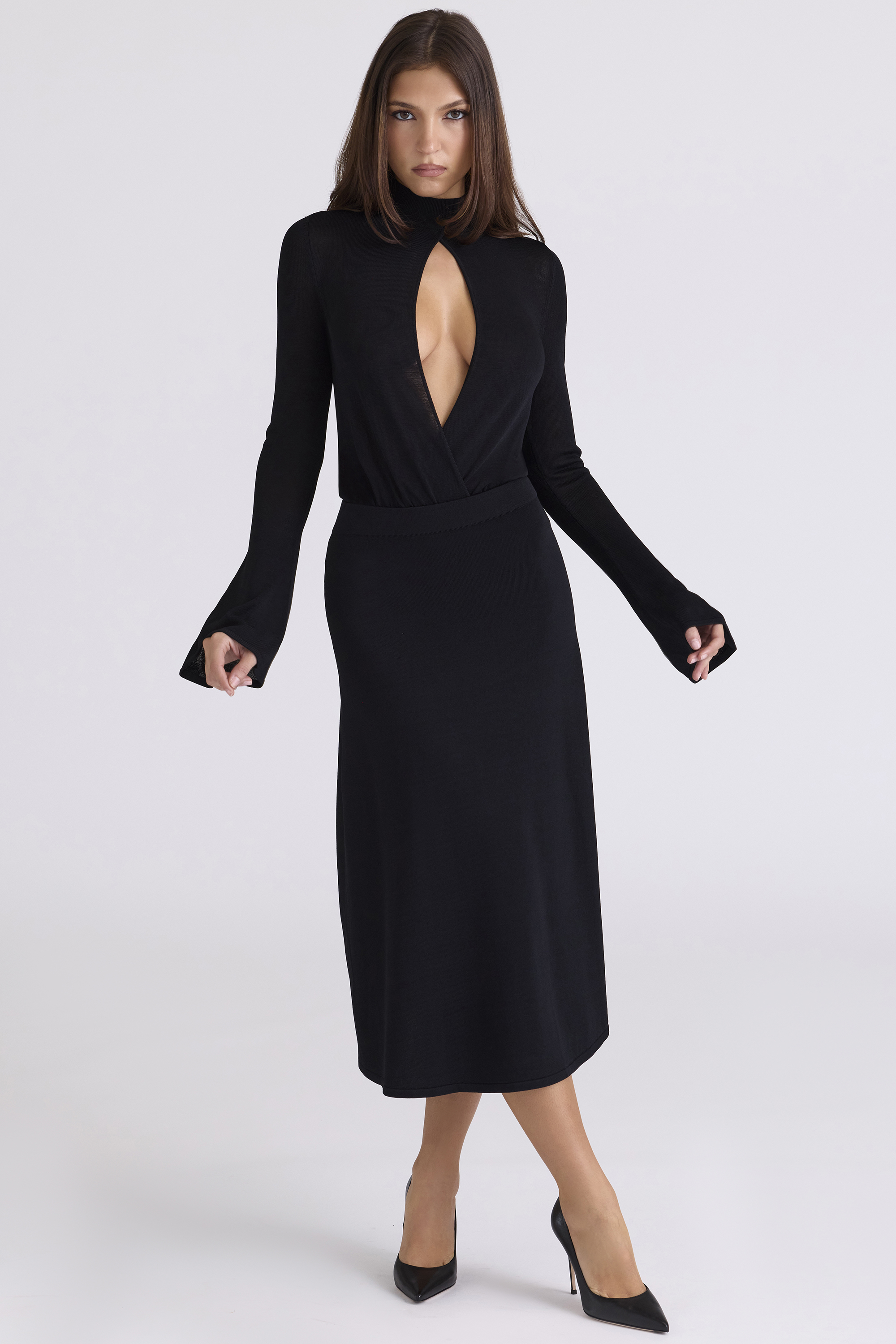 Asti Black A-Line Midi Skirt