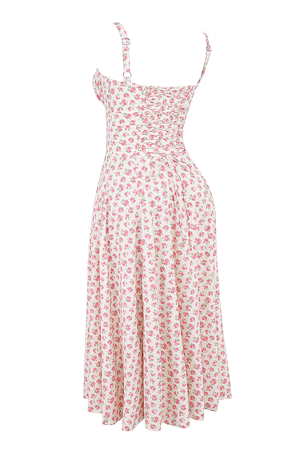 Carmen White Rosebud Print Cotton Bustier Sundress