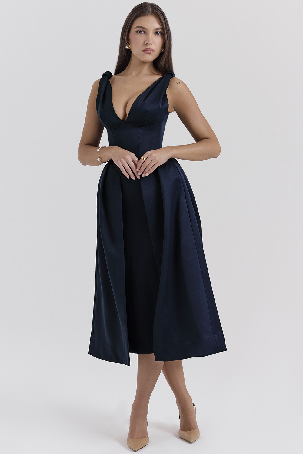 Paloma Midnight Twist Strap Satin Midi Dress - SALE