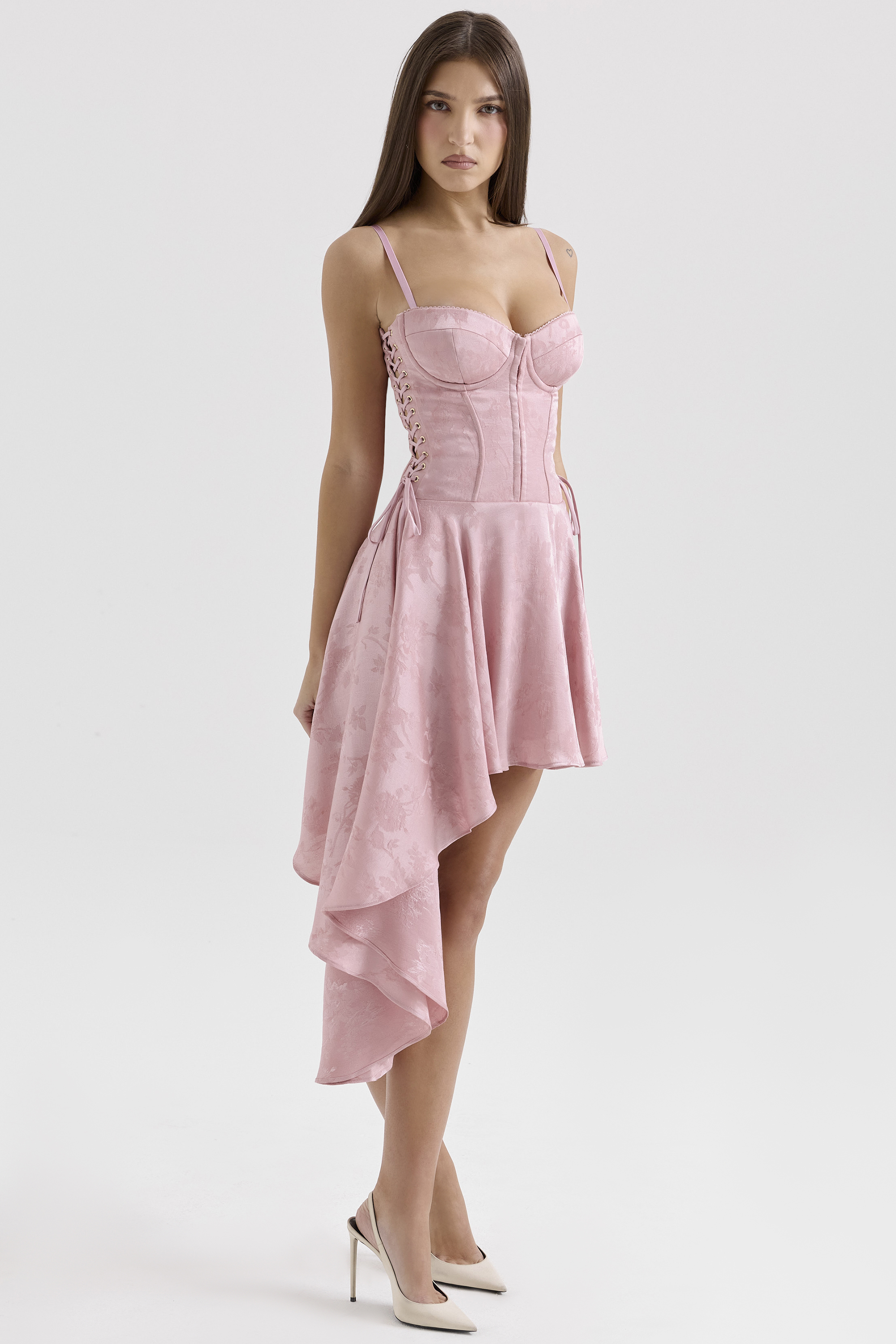Lola Pink Jacquard Draped Mini Dress