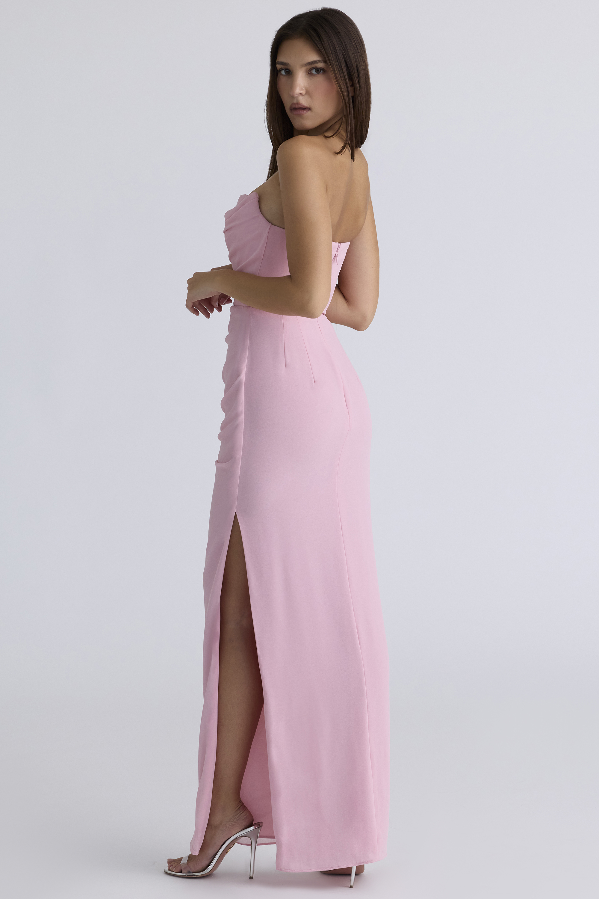 Adrienne Pink Quartz Georgette Strapless Gown