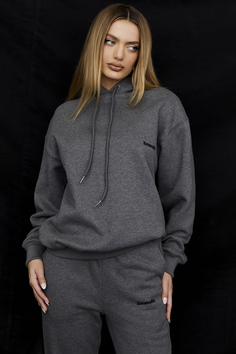 Halo Dark Grey Cotton Fleece-Back Oversized Hoodie