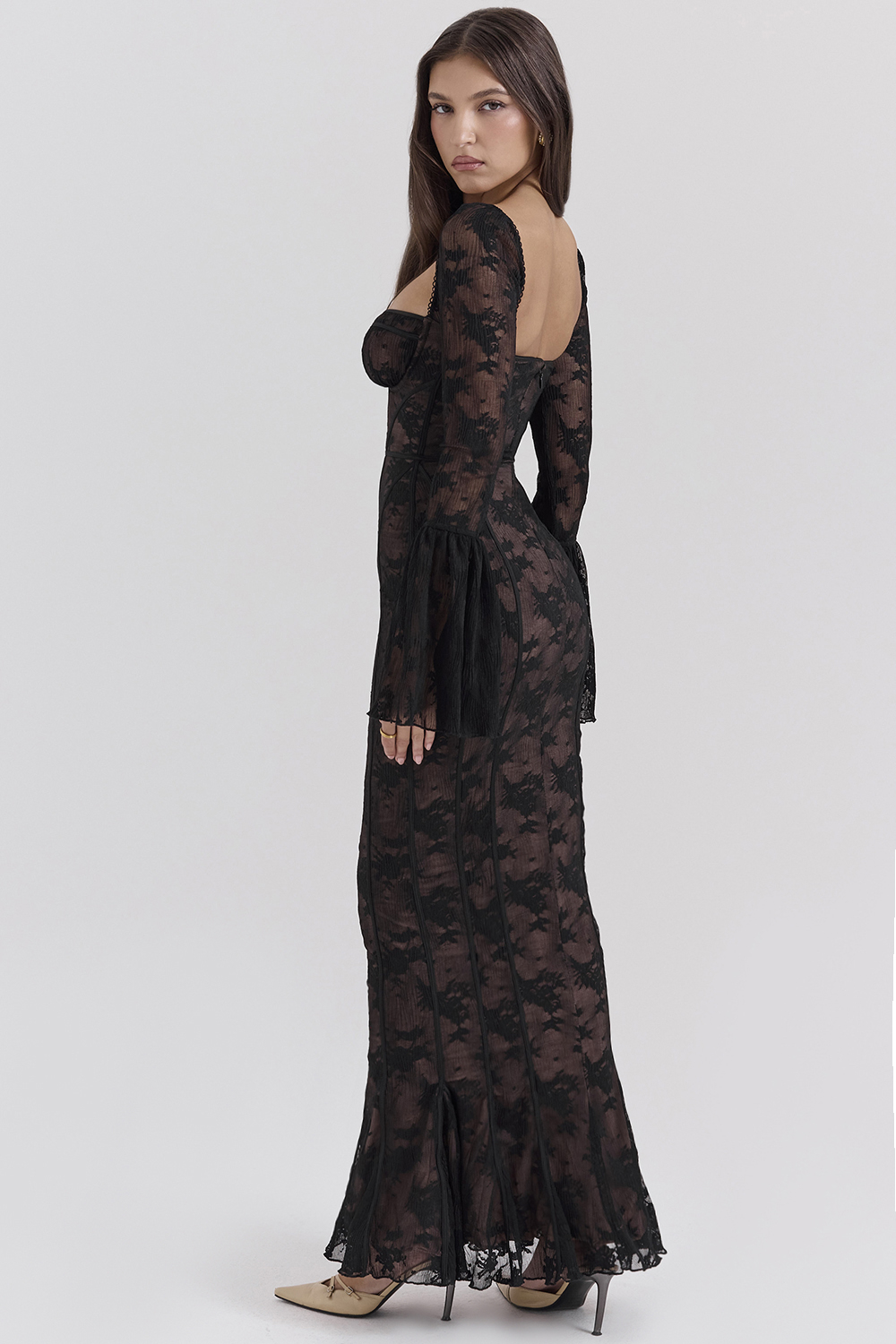 Delilah Black Long Sleeve Lace Maxi Dress