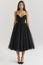Countess Black Tulle Ruched Bodice Midi Dress - SALE