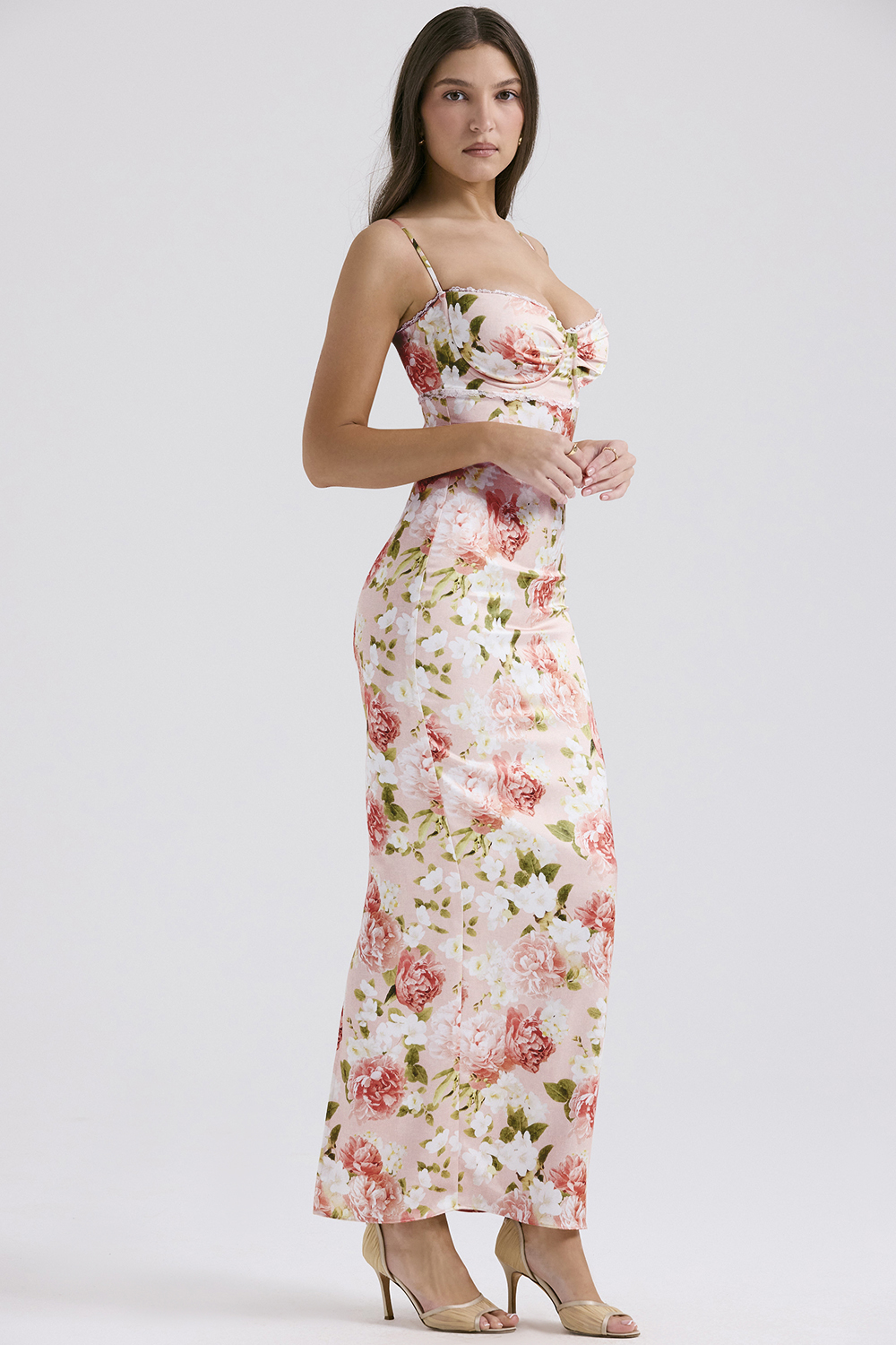 Josefina Pink Peony Print Satin Maxi Dress