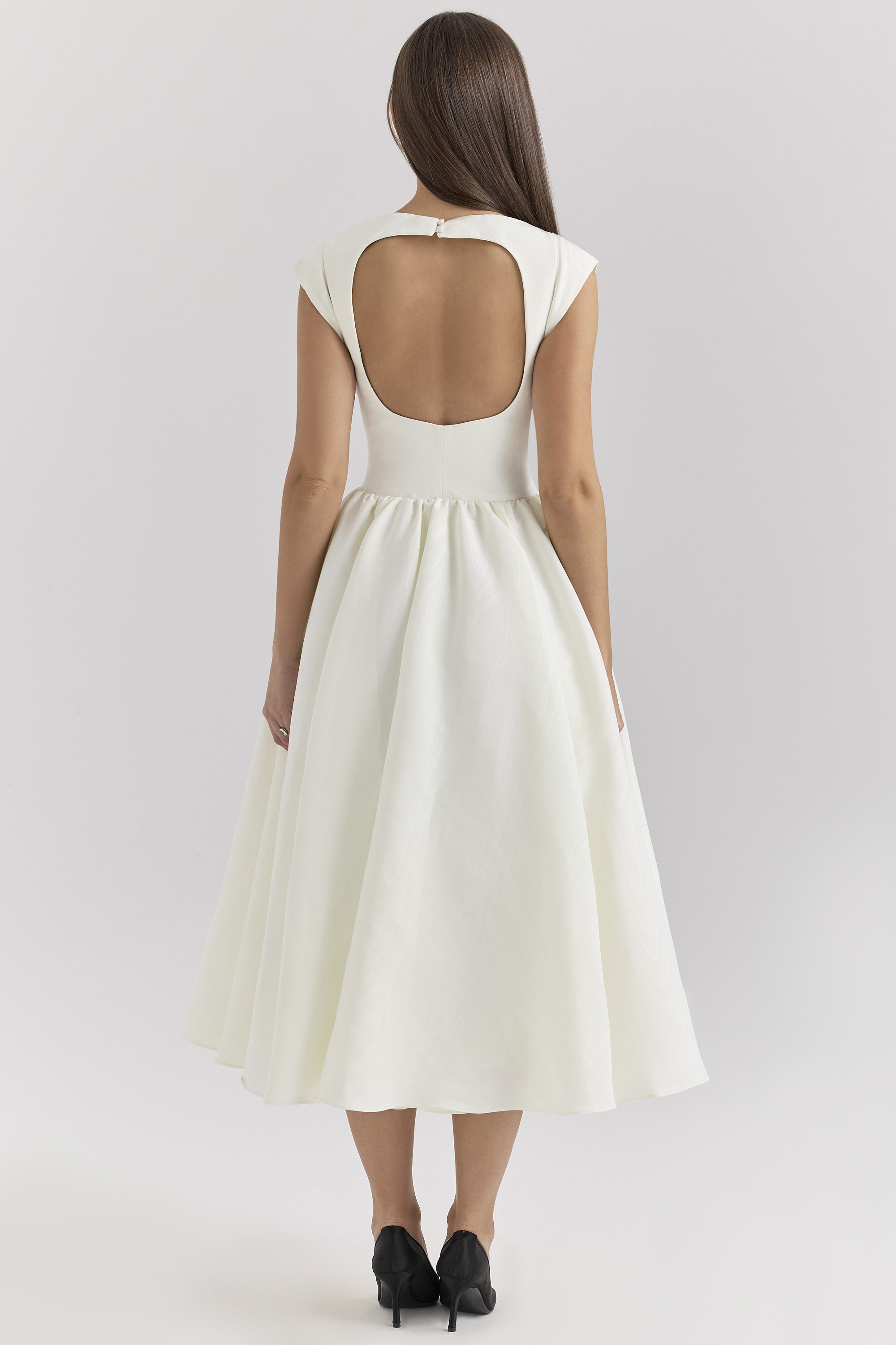 Debutante Ivory Moire Satin Midi Dress