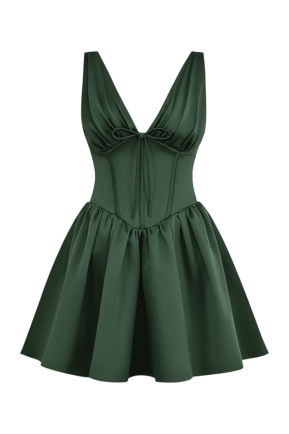 Emmeliette Forest Green Satin Mini Dress