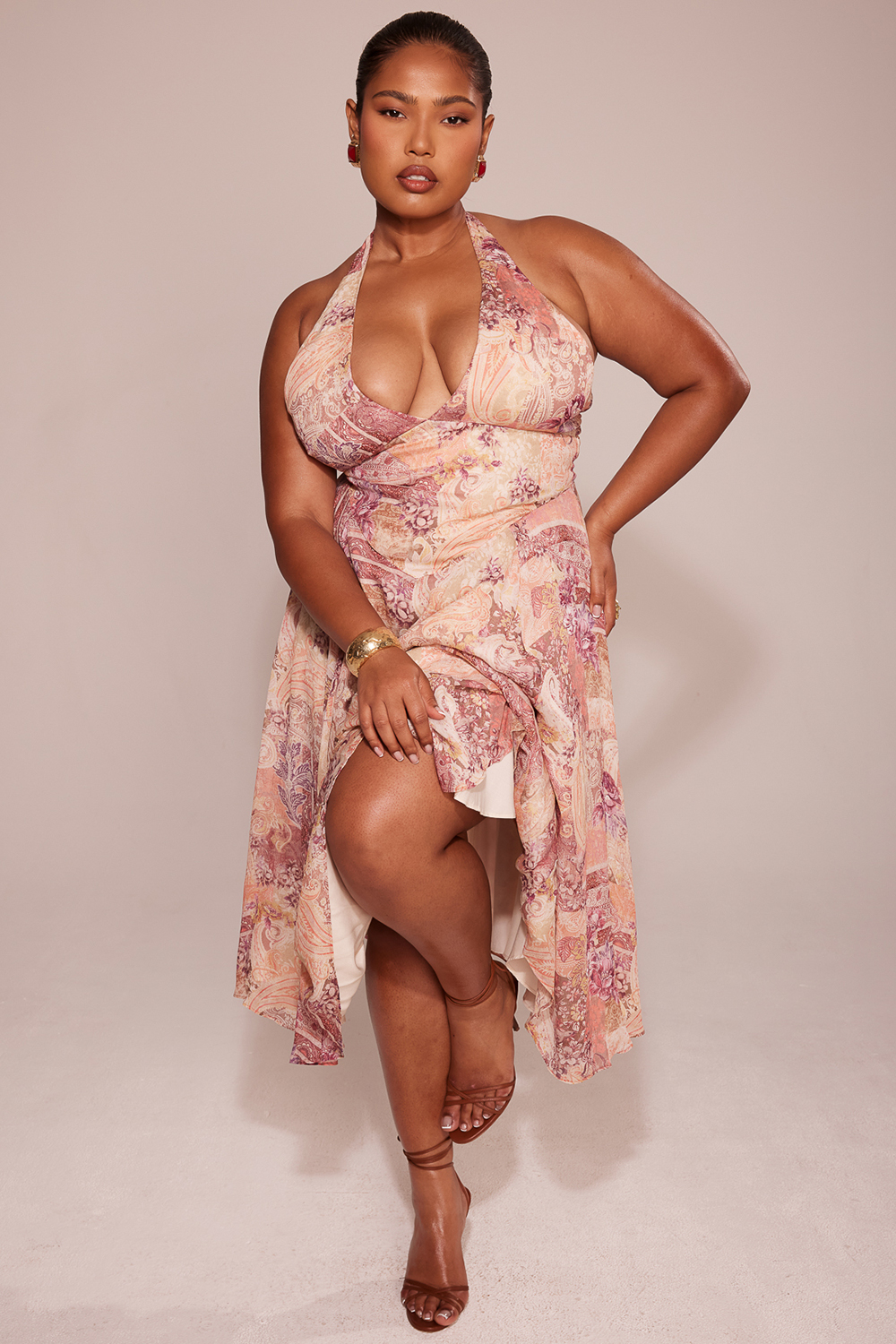 Solada Paisley Patchwork Print Georgette Halter Sundress