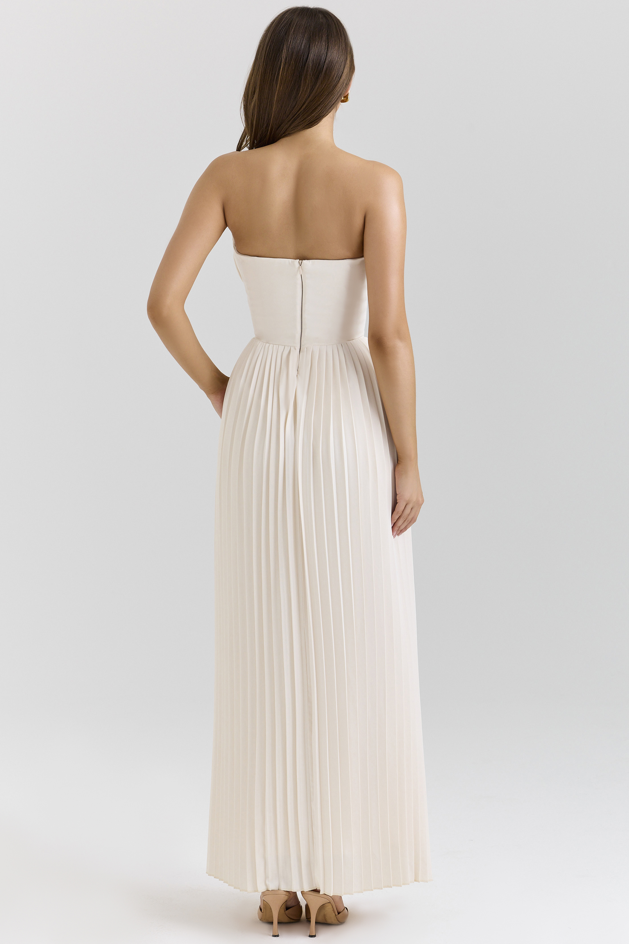 Marcella Ivory Georgette Pleated Maxi Dress