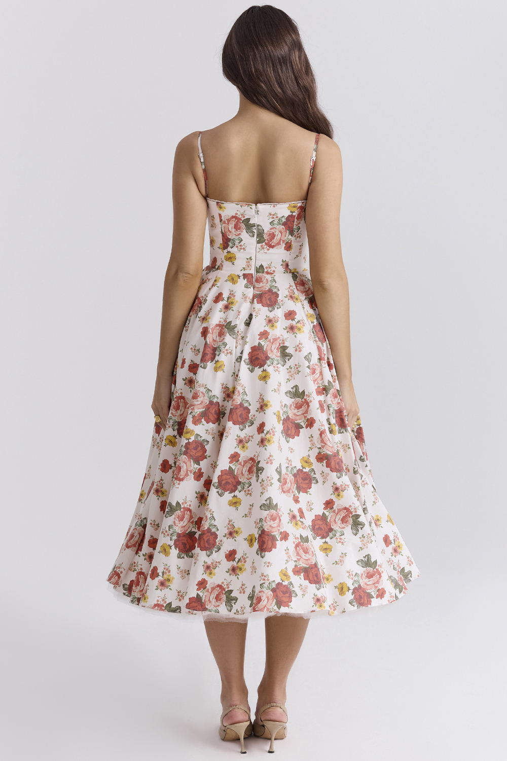 Mademoiselle Italian Rose Print Tulle Midi Dress