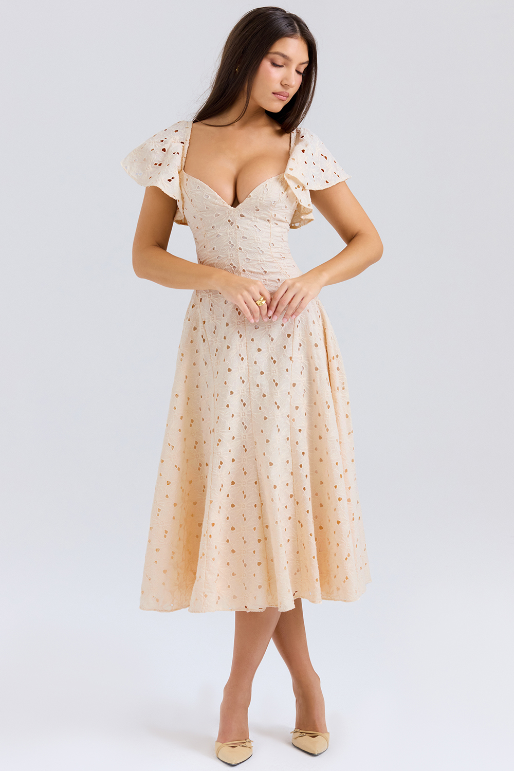 Amaya Cream Tea Broderie Anglais Midi Dress