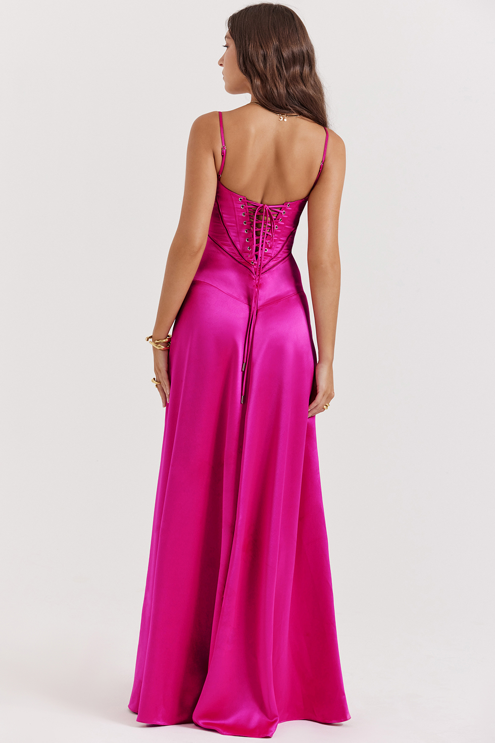 Anabella Fuchsia Lace Up Maxi Dress