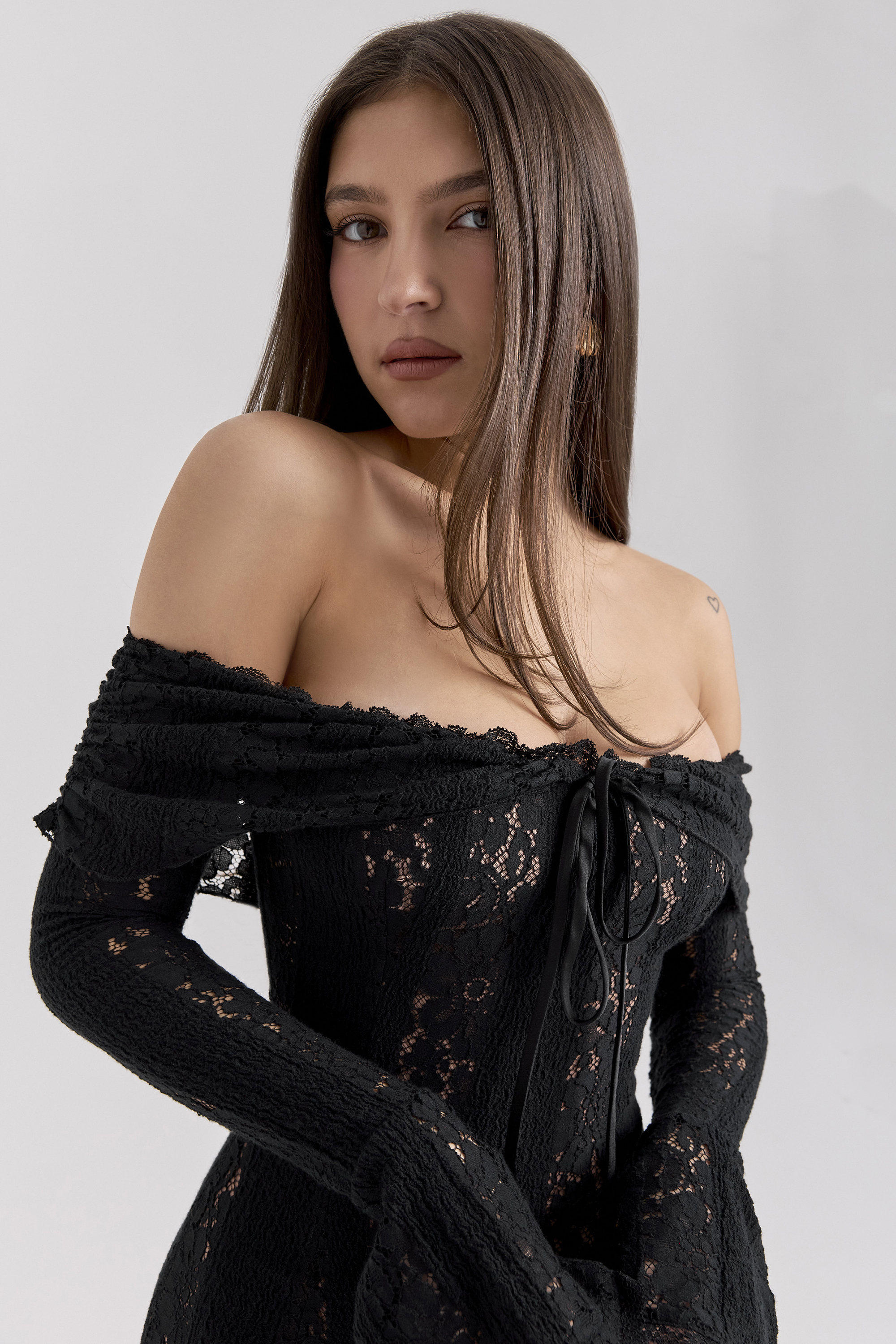 Sadie Black Floral Lace Off Shoulder Mini Dress
