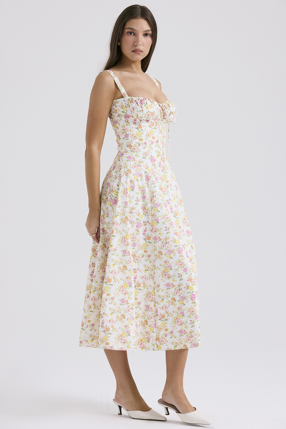 Carmen Ivory Meadow Print Cotton Bustier Sundress