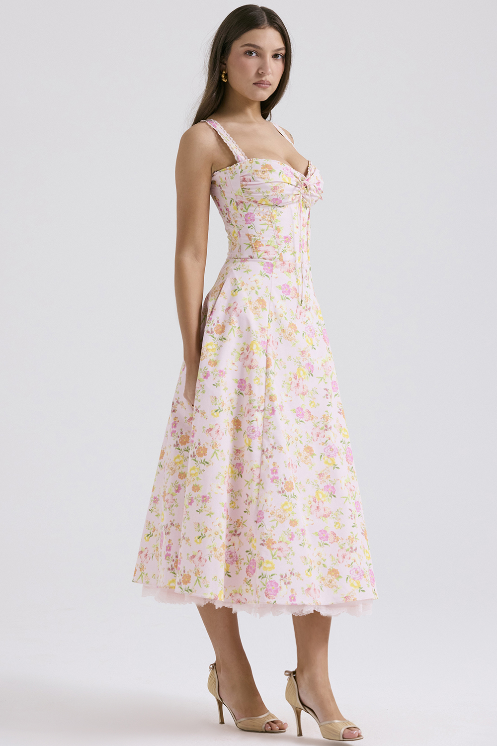 Rosalee Pink Meadow Print Cotton Bustier Sundress