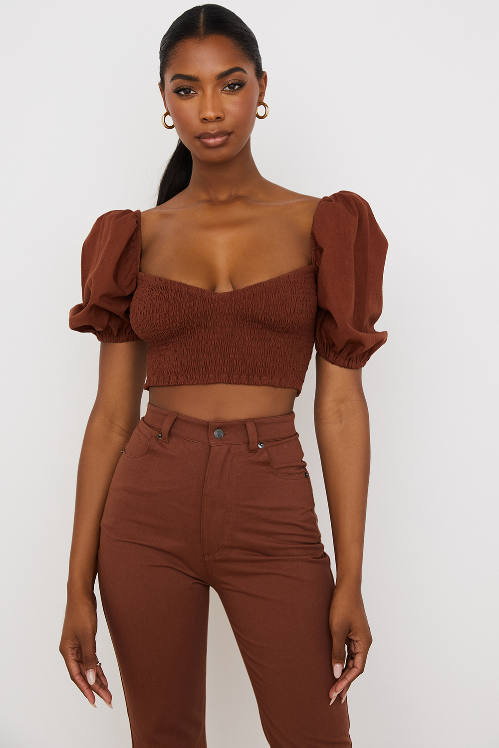 Lavanna Cocoa Puff Sleeve Cropped Top