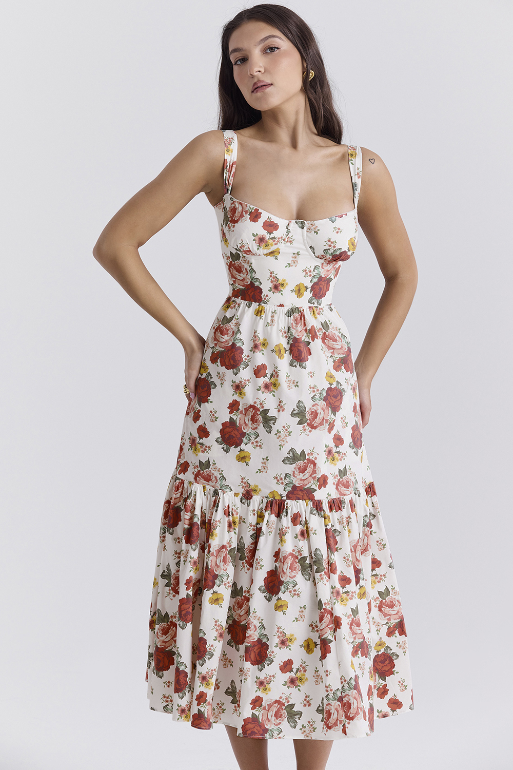 Elia Italian Rose Print Cotton Midi Sundress