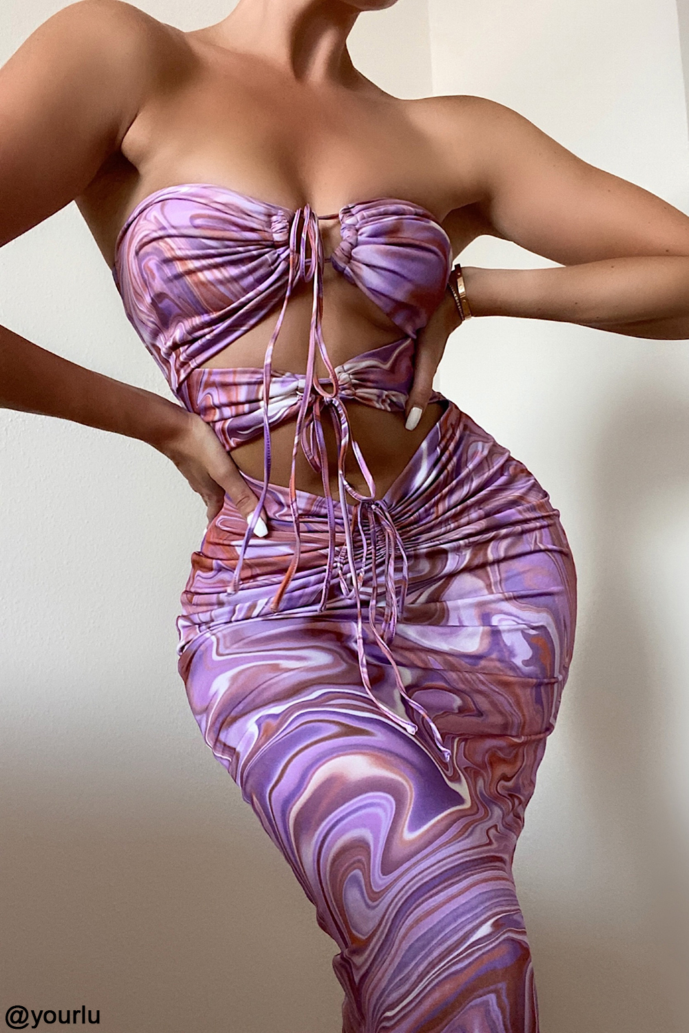 Kasia Purple Swirl Cutout Midi Dress