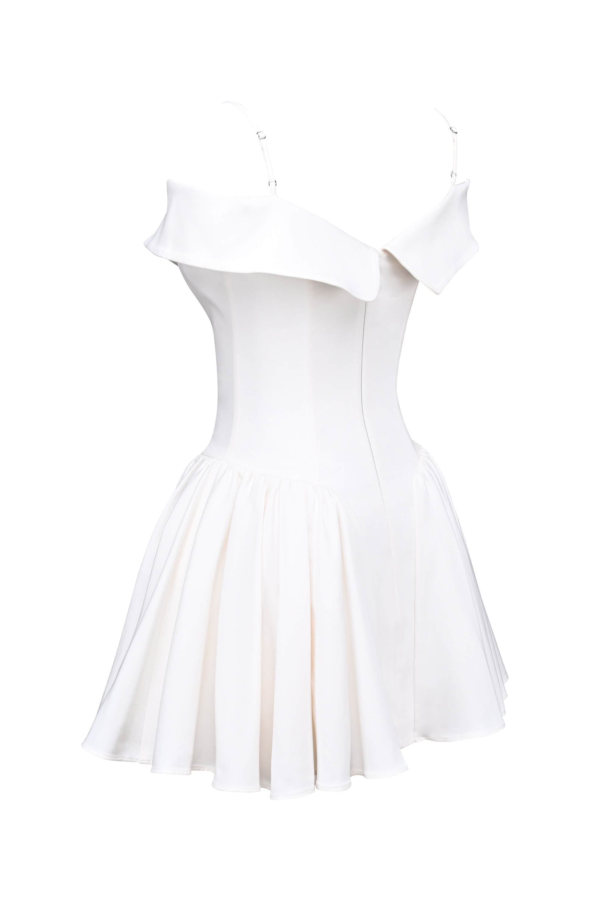 Elida White Twill Off Shoulder Mini Dress
